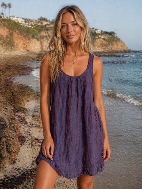 Women’s Purple Scoop Neck Cotton Summer Dress